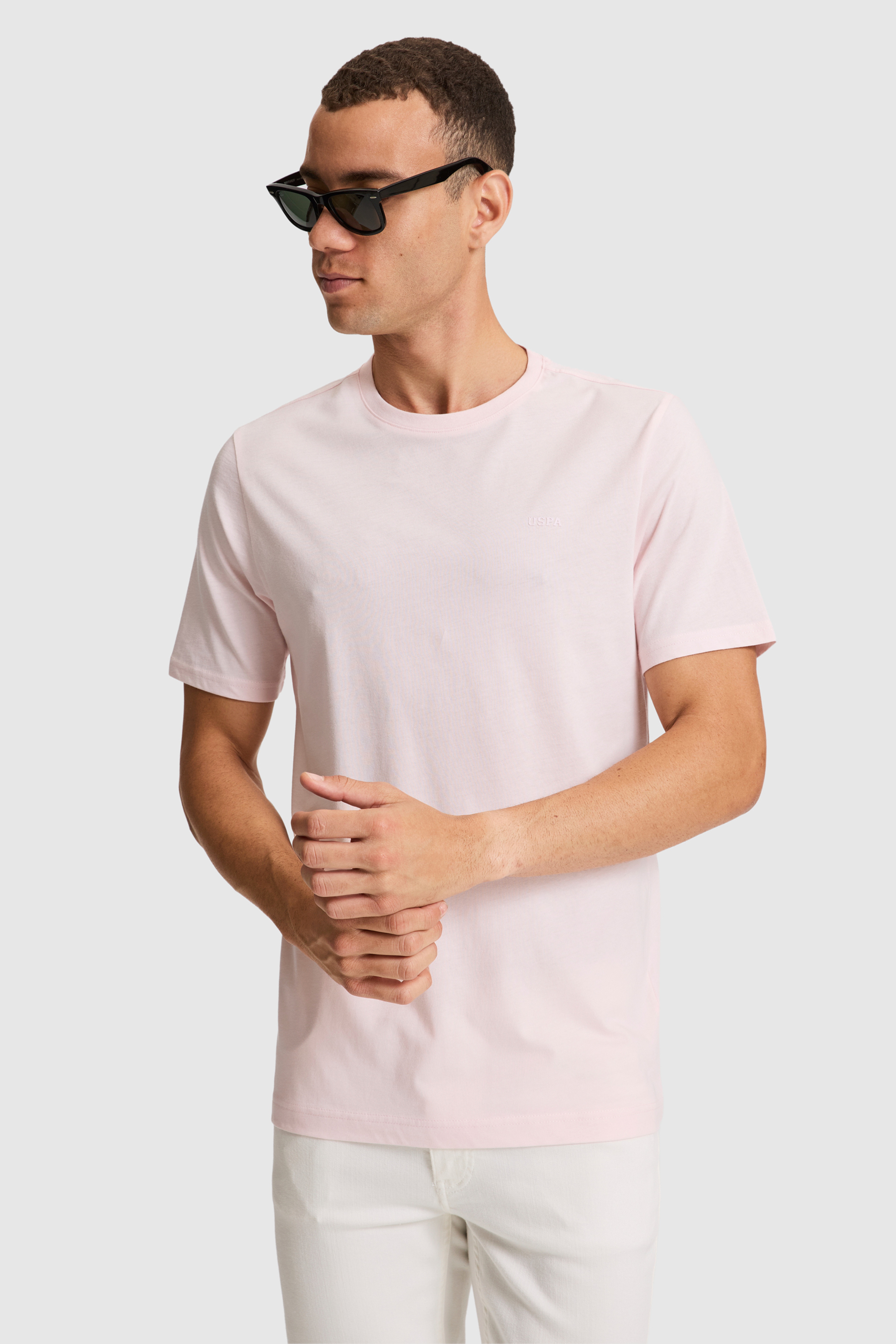 Erkek Açık Pembe Regular Fit Bisiklet Yaka Basic Tişört