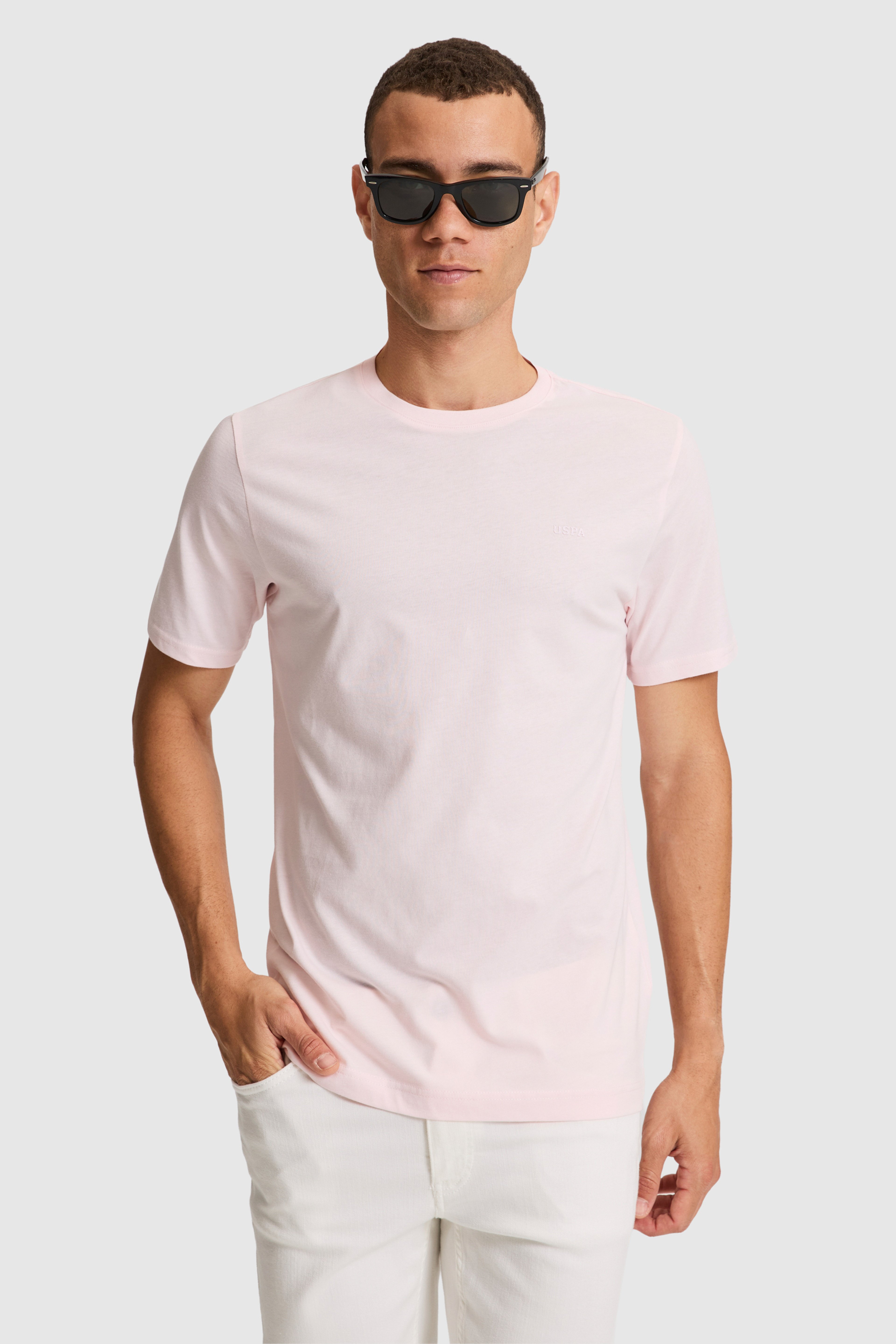 Erkek Açık Pembe Regular Fit Bisiklet Yaka Basic Tişört