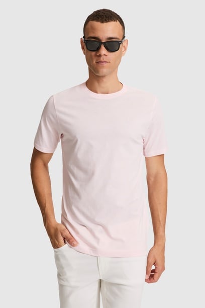 Erkek Açık Pembe Regular Fit Bisiklet Yaka Basic Tişört