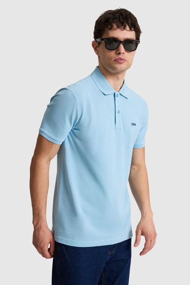 Erkek Mavi Regular Fit Polo Yaka Basic Tişört