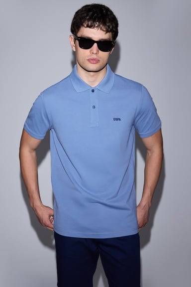 Erkek İndigo Regular Fit Polo Yaka Basic Tişört