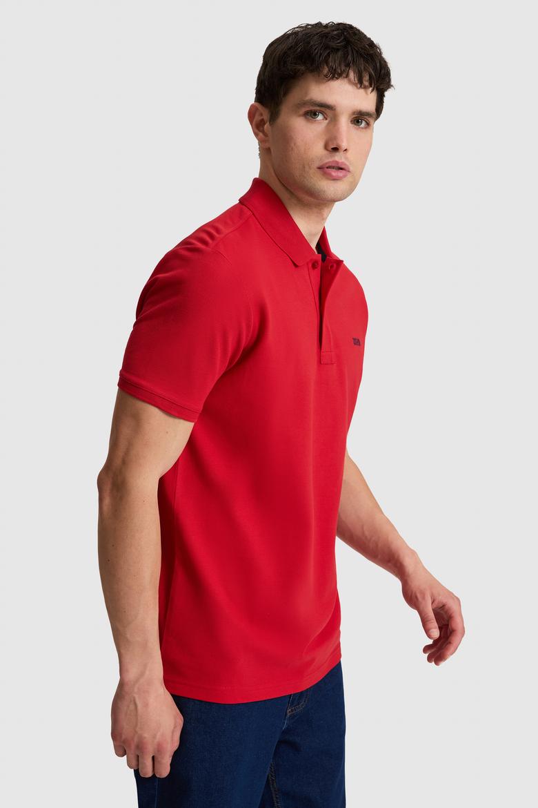 Erkek Kırmızı Regular Fit Polo Yaka Basic Tişört - 50326963177