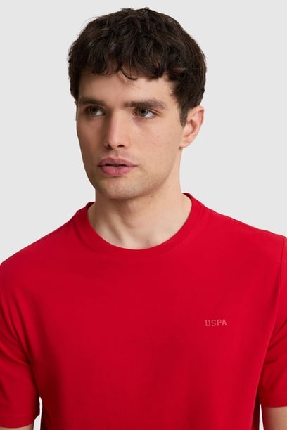 Erkek Kırmızı Regular Fit Bisiklet Yaka Basic Tişört