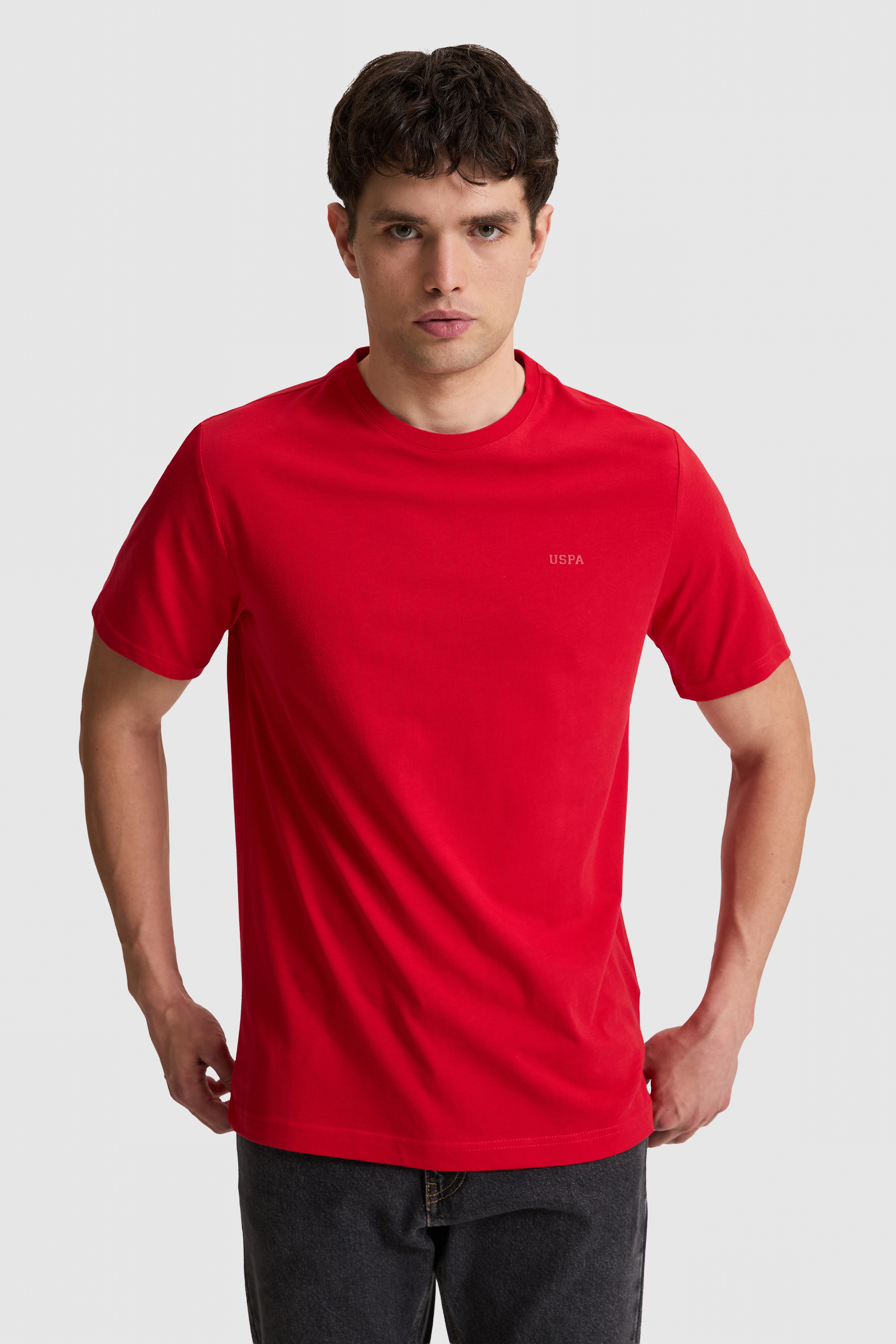 Erkek Kırmızı Regular Fit Bisiklet Yaka Basic Tişört - Image 3