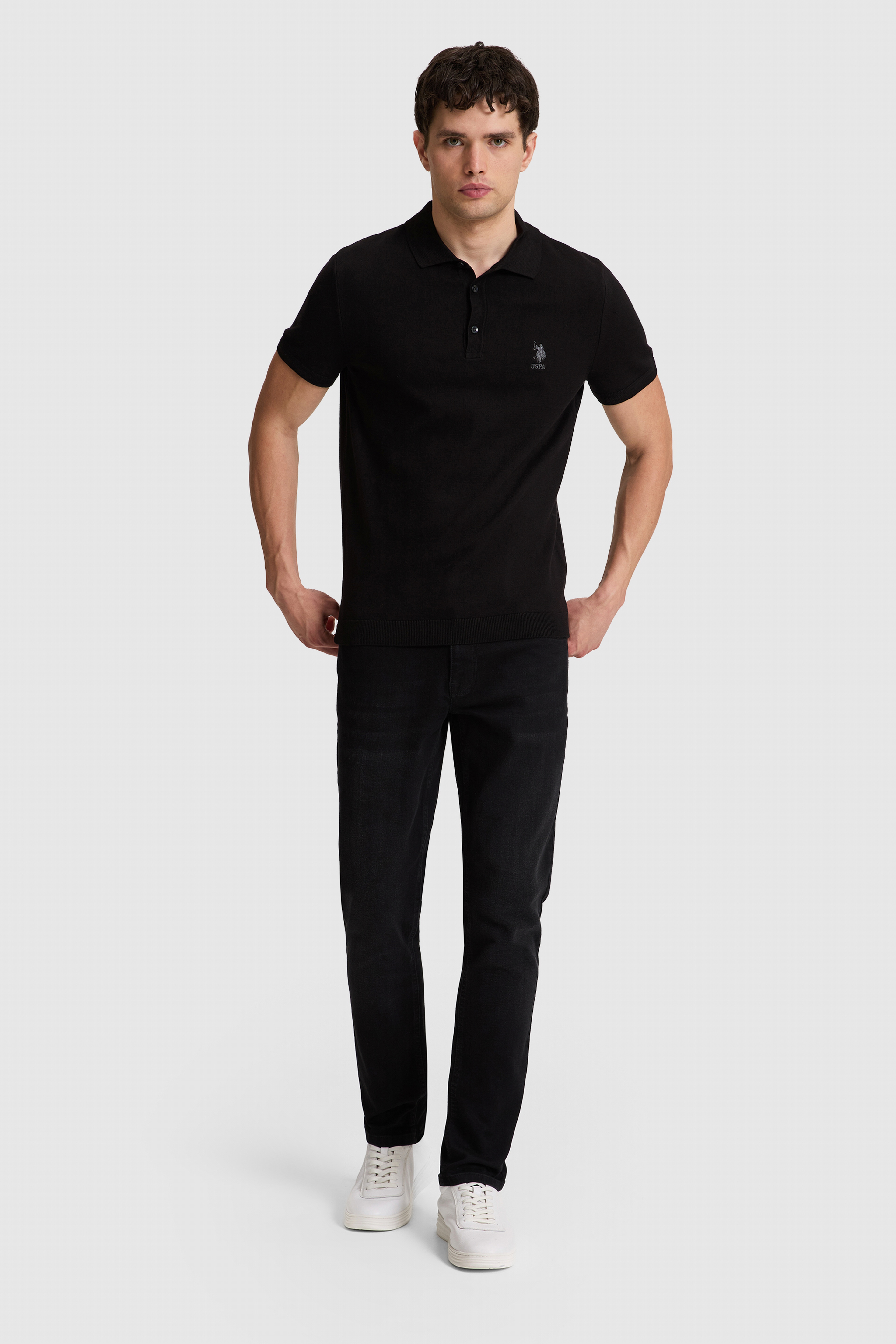 Erkek Regular Fit Siyah Polo Yaka Triko Tişört