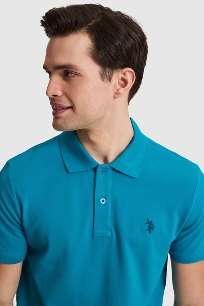 Erkek Petrol Slim Fit Polo Yaka Basic Tişört