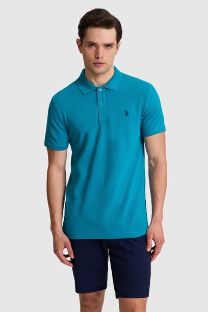 Erkek Petrol Slim Fit Polo Yaka Basic Tişört