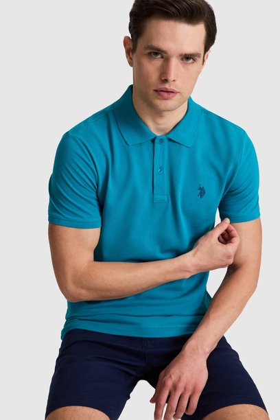 Erkek Petrol Slim Fit Polo Yaka Basic Tişört