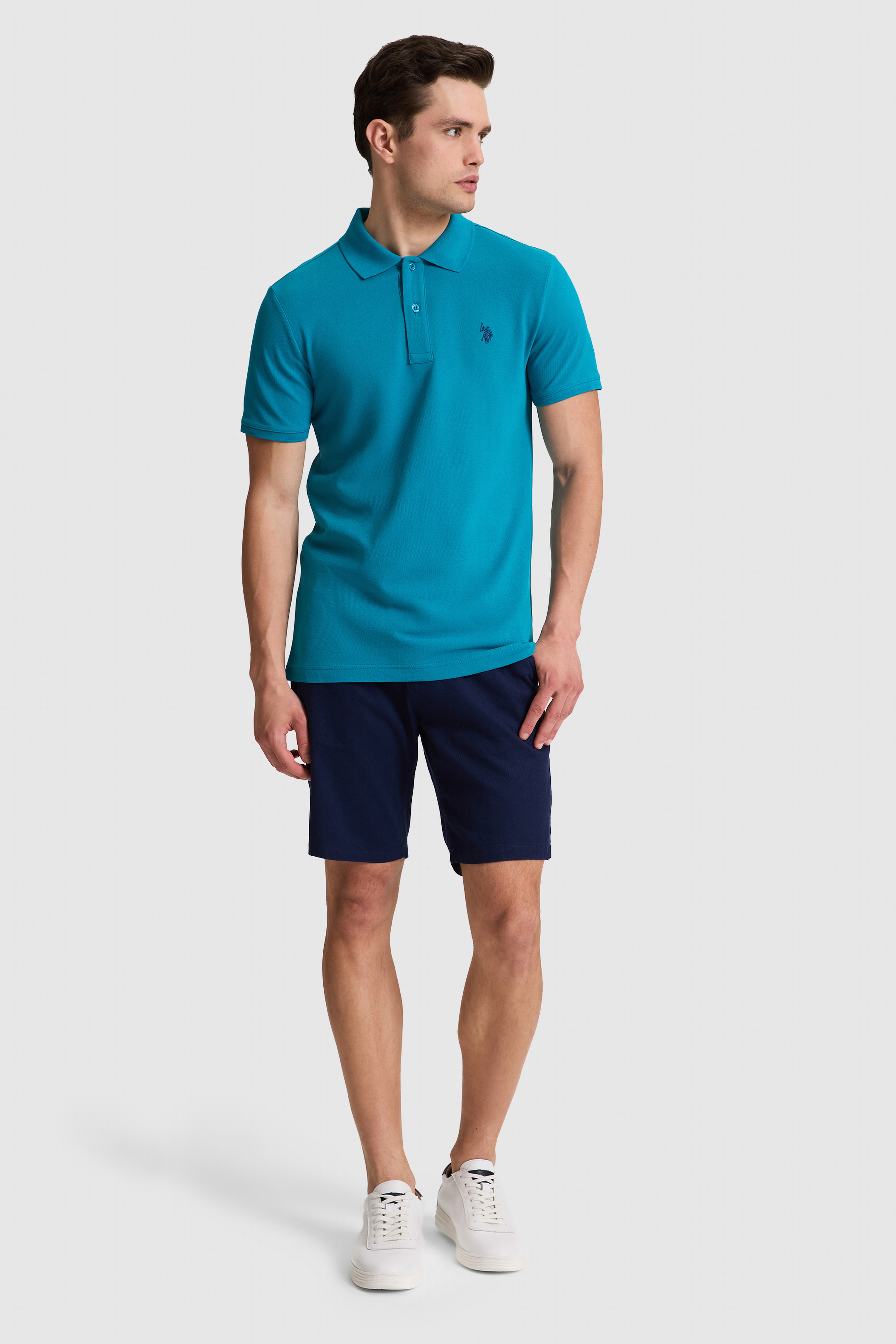 Erkek Petrol Slim Fit Polo Yaka Basic Tişört - Image 4