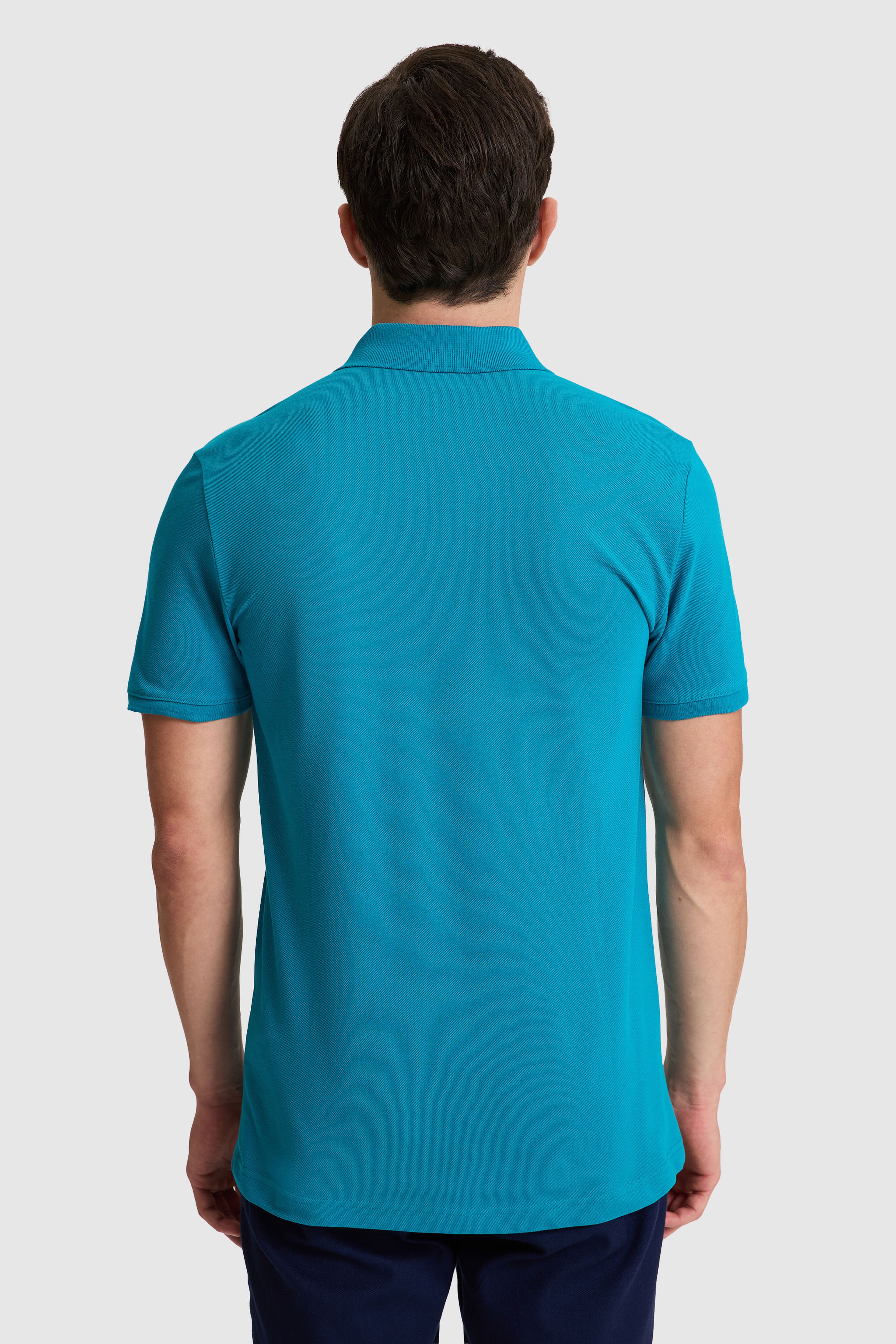 Erkek Petrol Slim Fit Polo Yaka Basic Tişört - Image 5