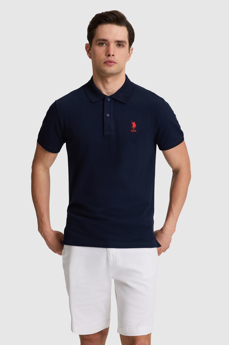 Erkek Lacivert Slim Fit Polo Yaka Basic Tişört