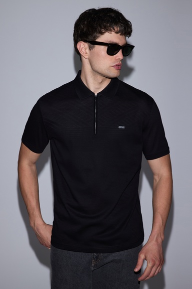 Erkek Siyah Regular Fit Polo Yaka Tişört