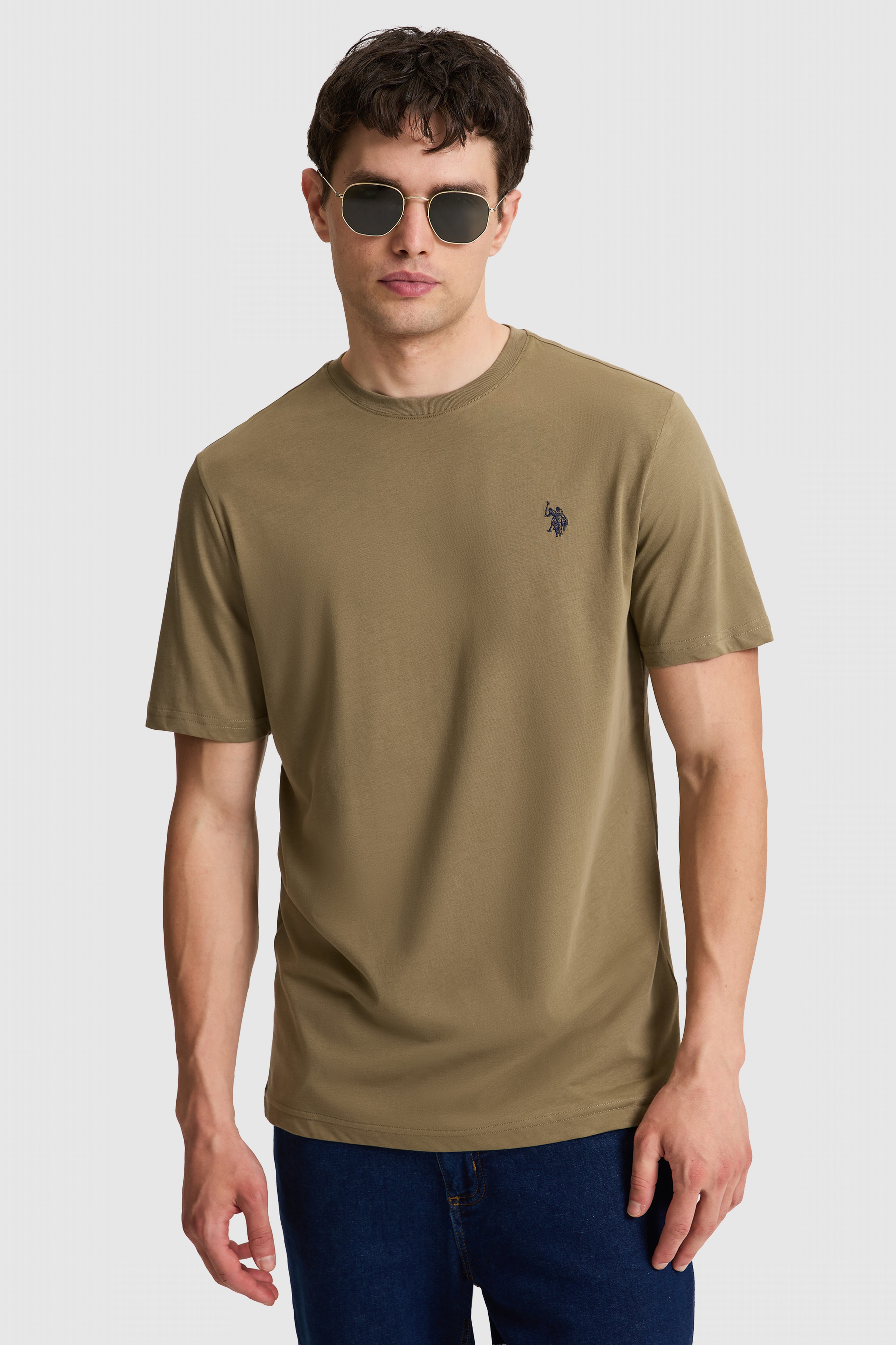 Erkek Haki Regular Fit Bisiklet Yaka Basic Tişört - Image 1