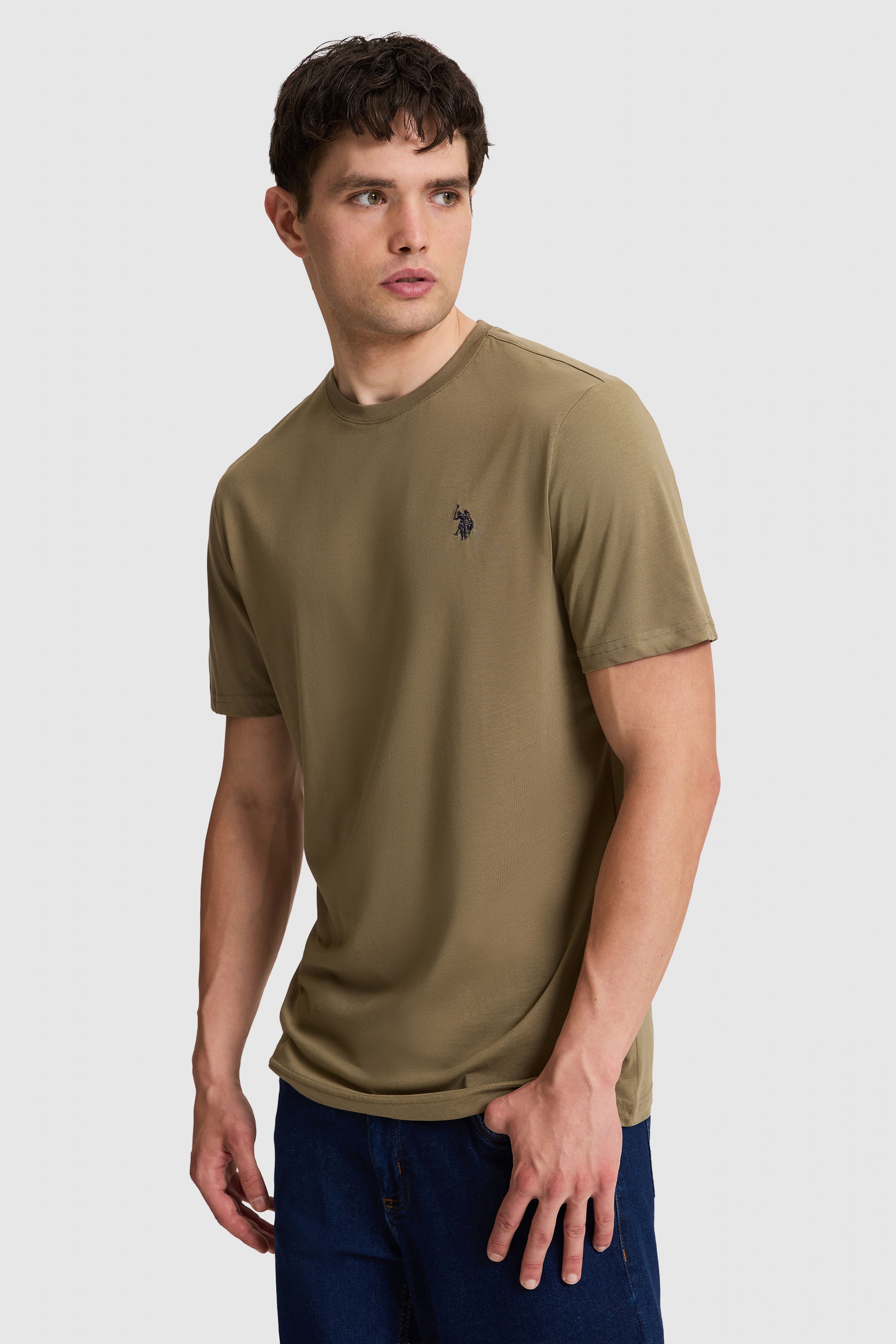 Erkek Haki Regular Fit Bisiklet Yaka Basic Tişört