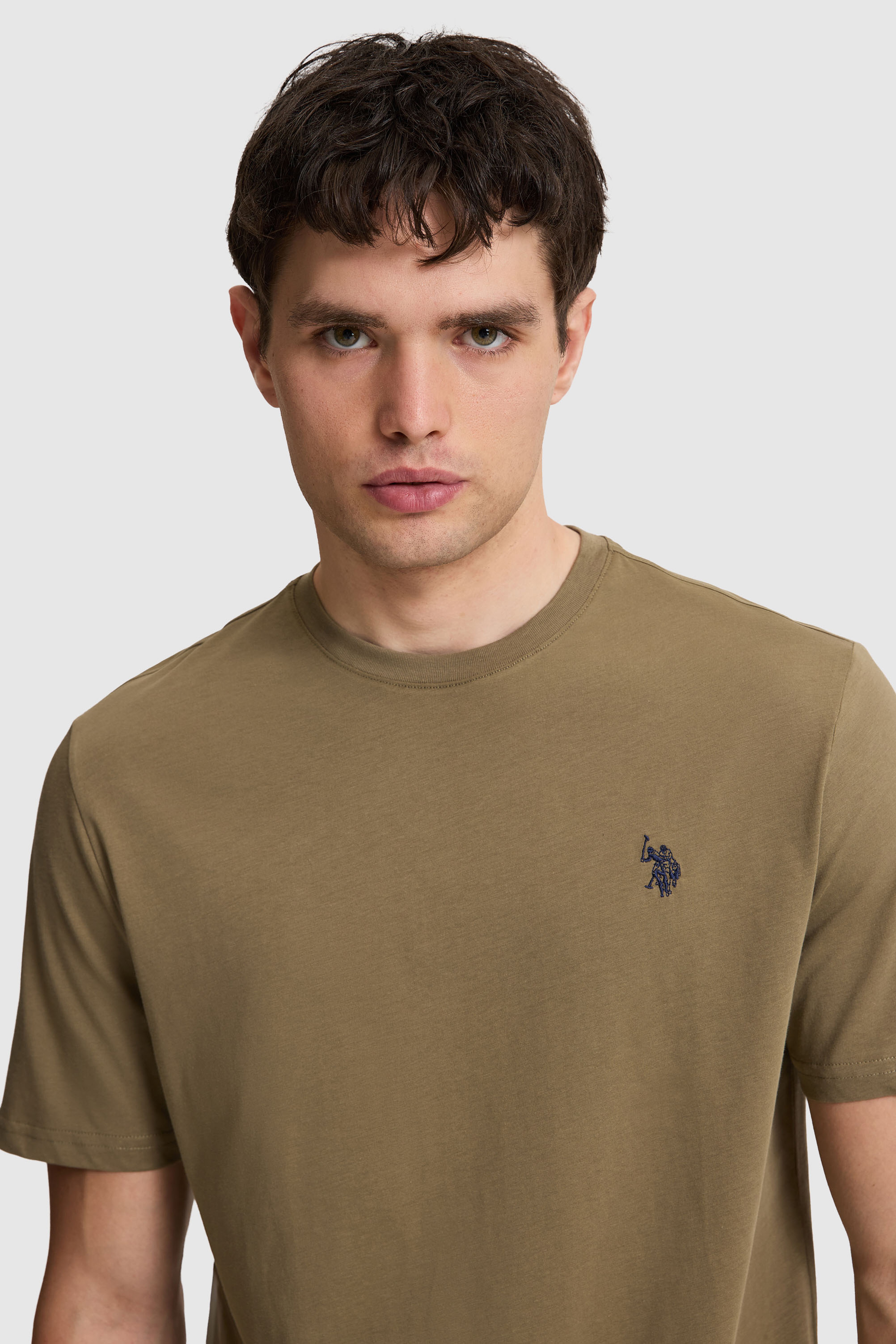 Erkek Haki Regular Fit Bisiklet Yaka Basic Tişört