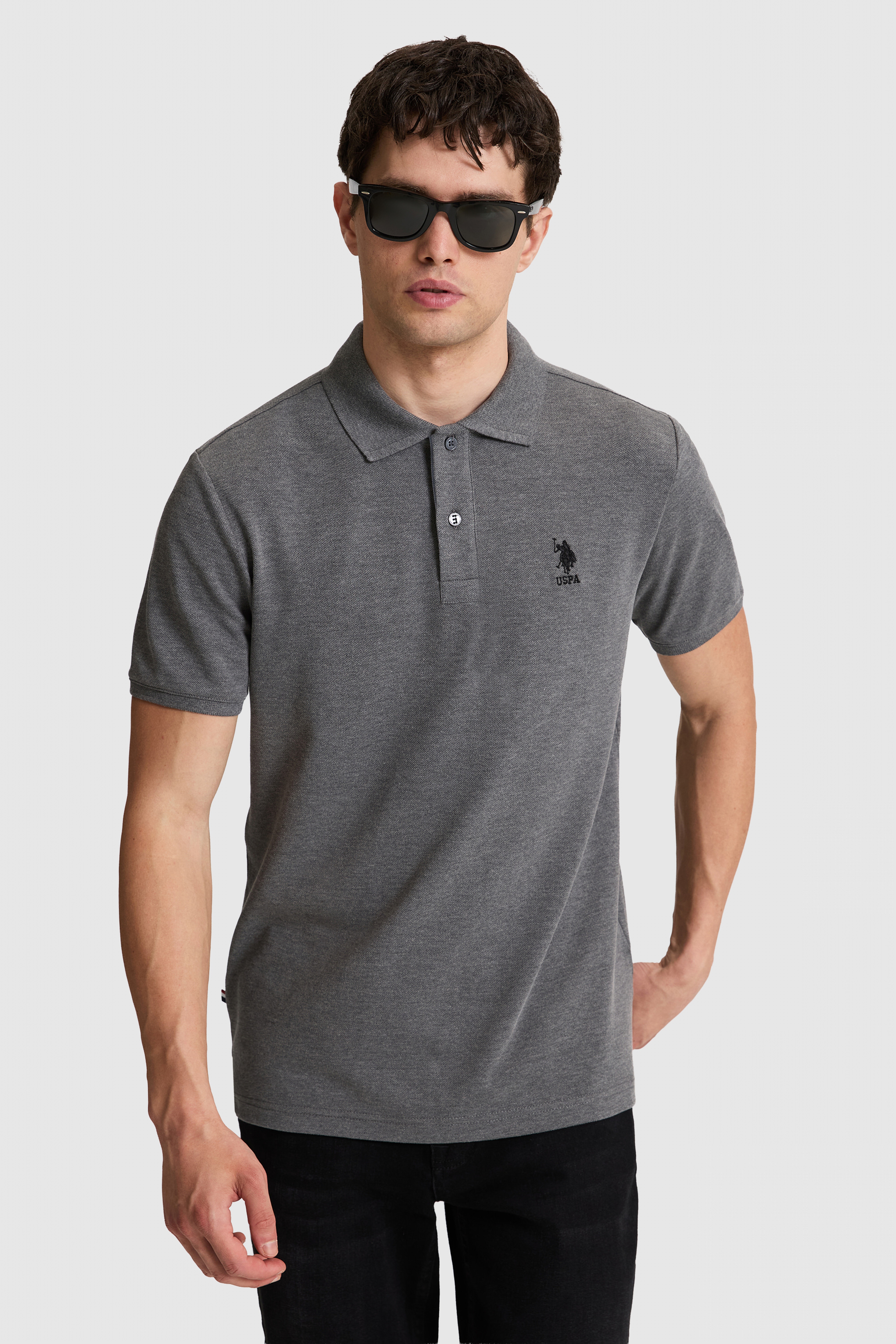 Erkek Antrasit Melanj Regular Fit Polo Yaka Basic Tişört