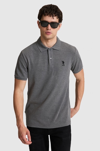Erkek Antrasit Melanj Regular Fit Polo Yaka Basic Tişört