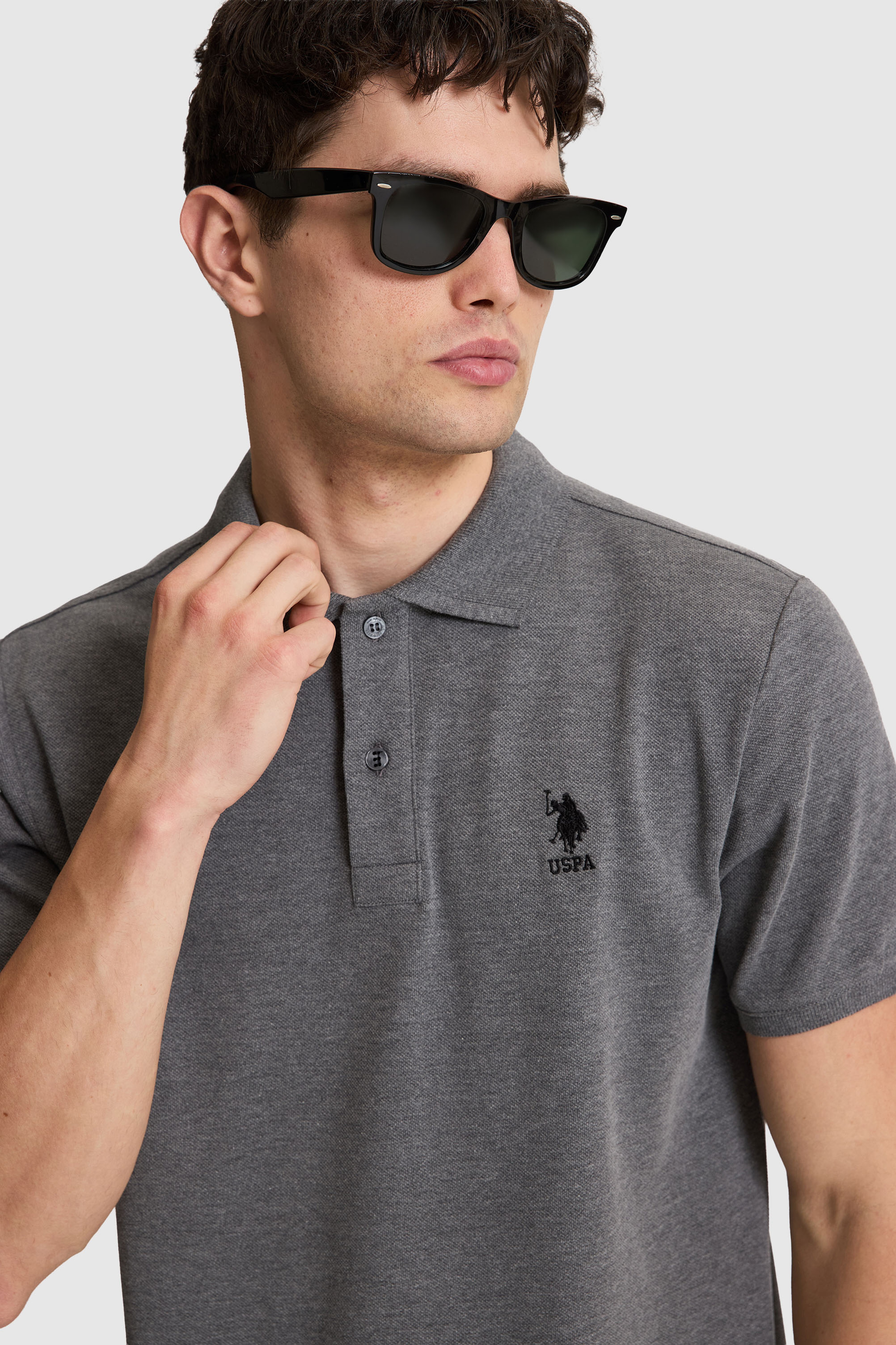 Erkek Antrasit Melanj Regular Fit Polo Yaka Basic Tişört - Image 2