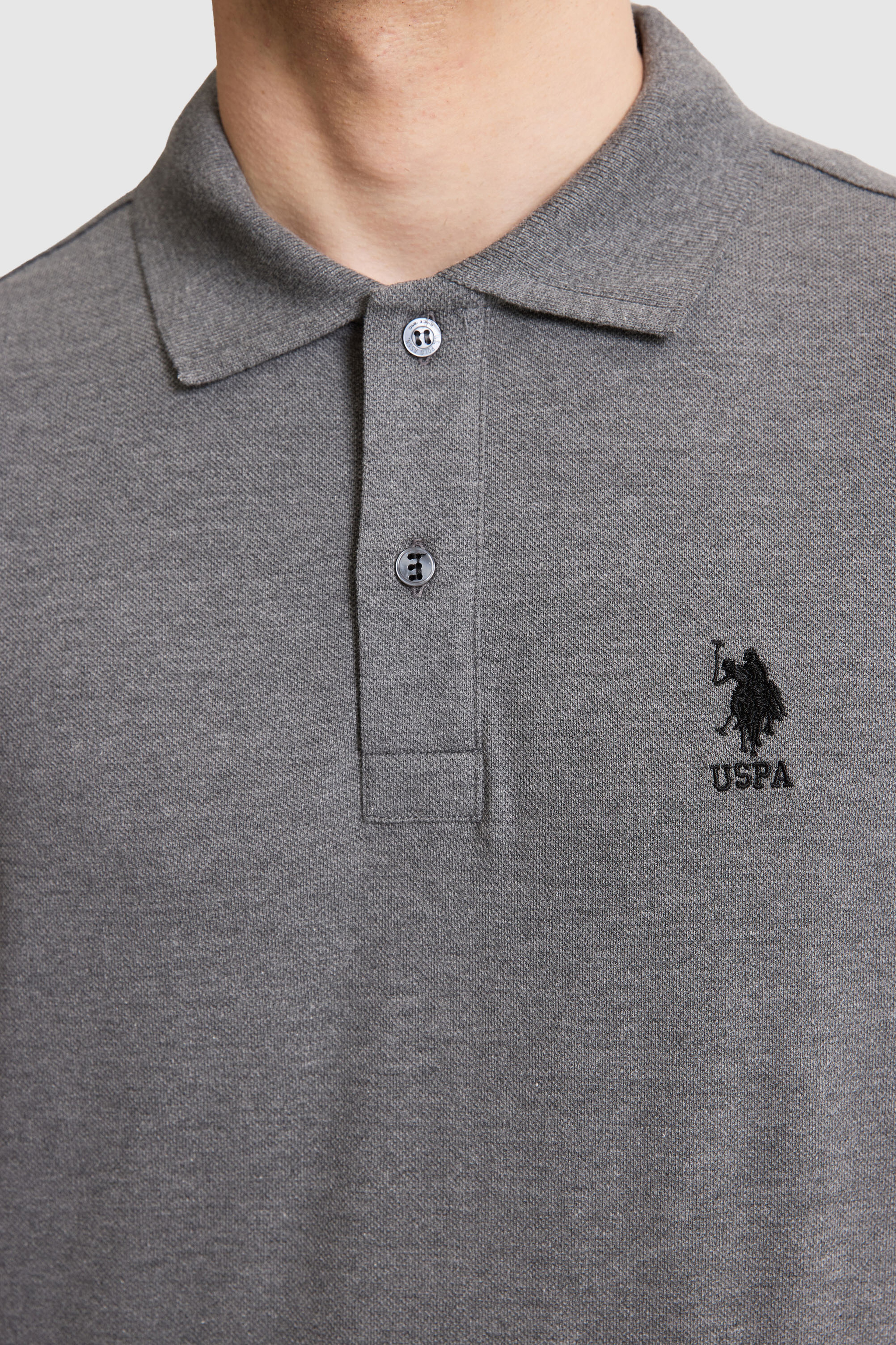 Erkek Antrasit Melanj Regular Fit Polo Yaka Basic Tişört - Image 6
