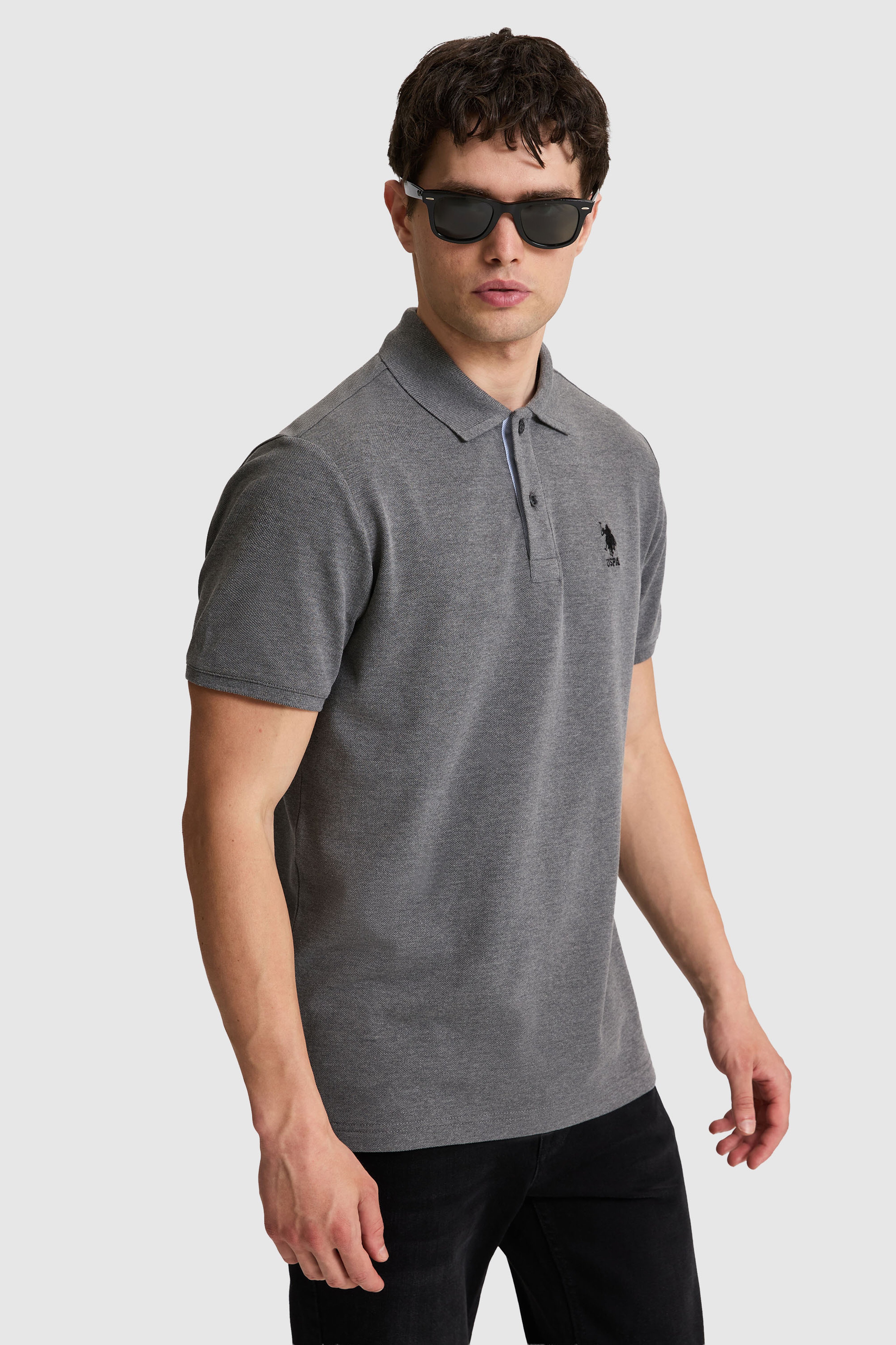 Erkek Antrasit Melanj Regular Fit Polo Yaka Basic Tişört