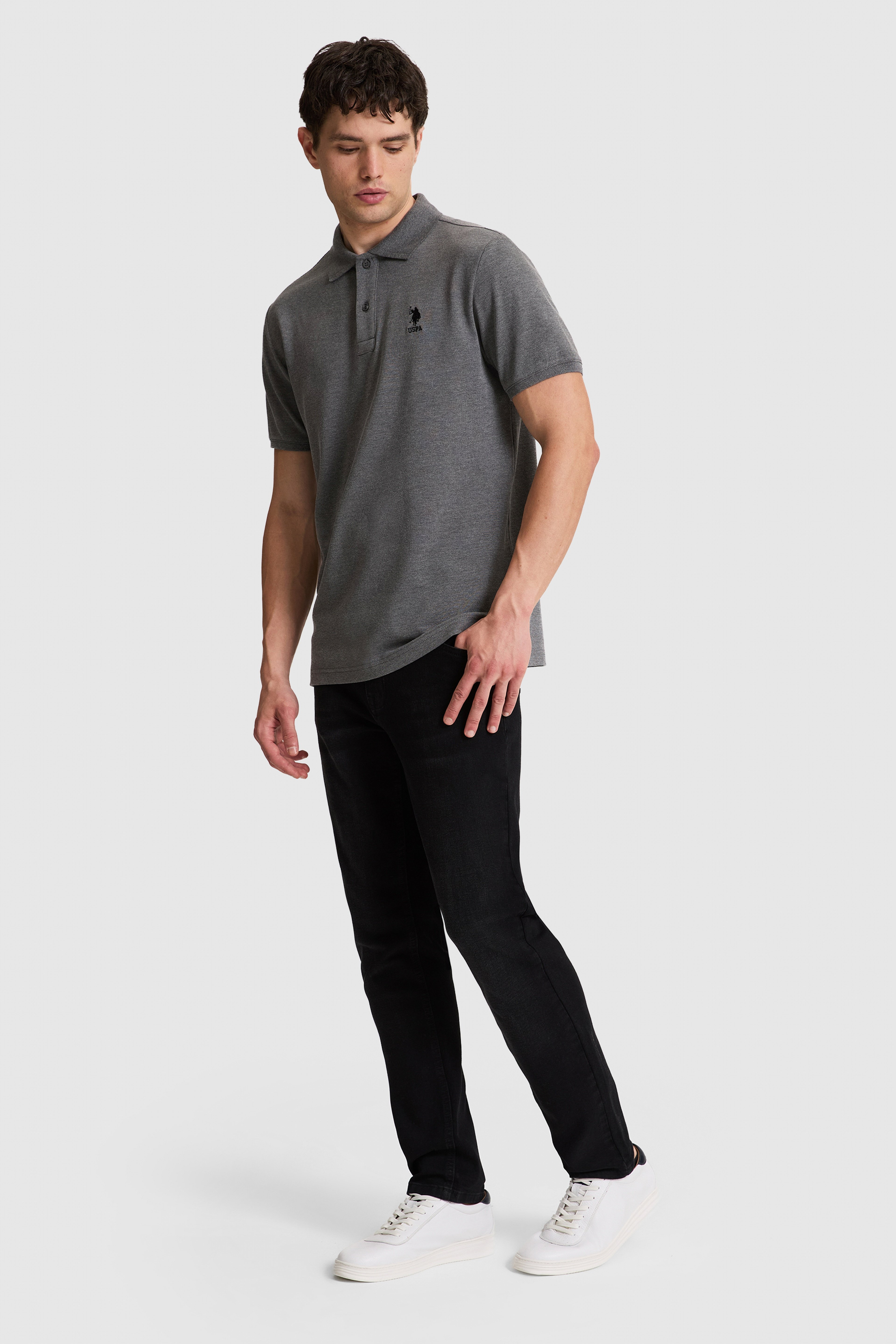Erkek Antrasit Melanj Regular Fit Polo Yaka Basic Tişört