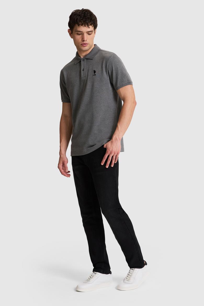 Erkek Antrasit Melanj Regular Fit Polo Yaka Basic Tişört - 50322314155