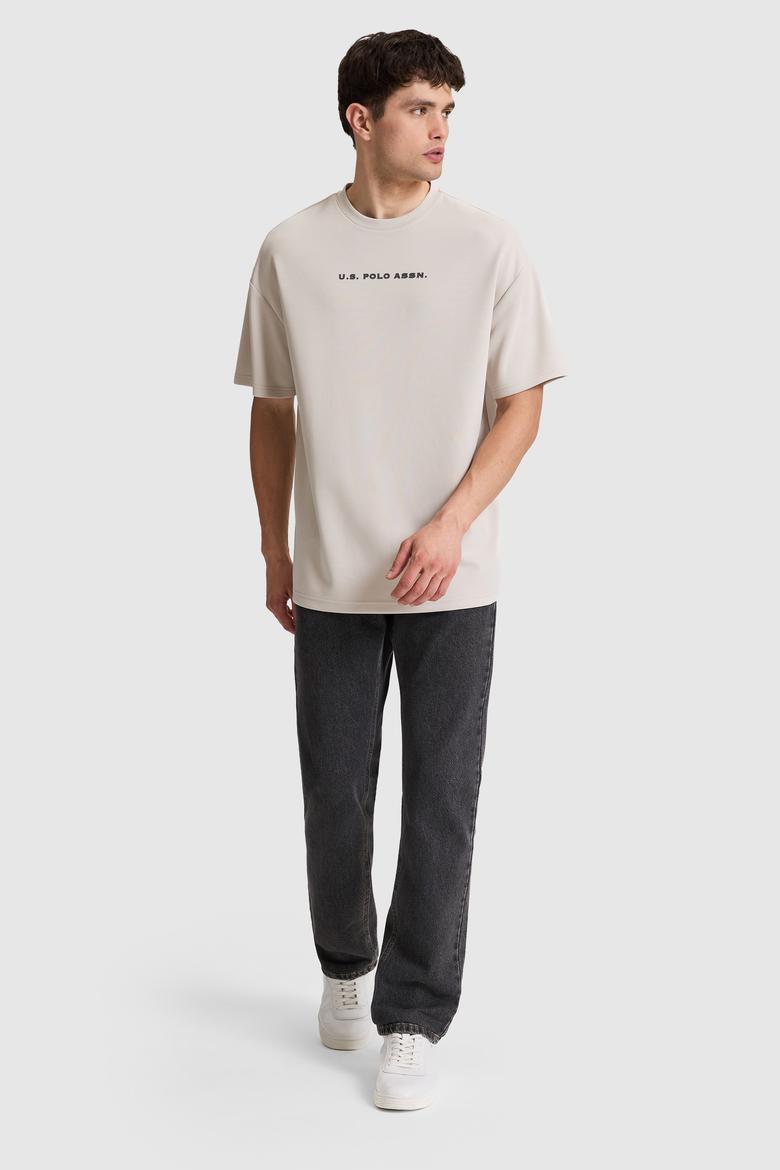 Erkek Taş Oversize Bisiklet Yaka Tişört - 50322539018
