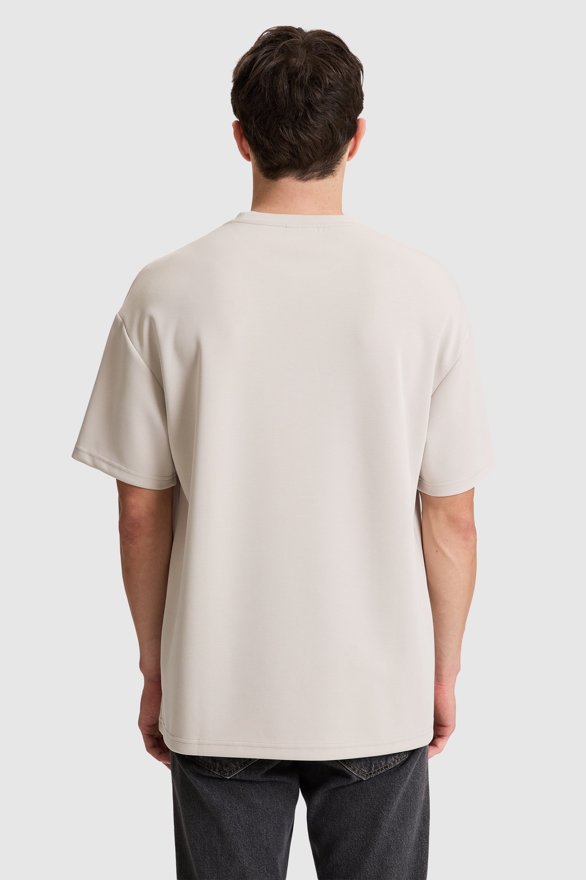 Erkek Taş Oversize Bisiklet Yaka Tişört - Image 5