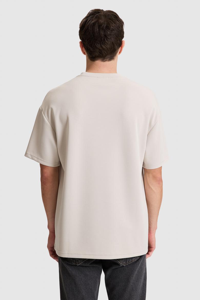 Erkek Taş Oversize Bisiklet Yaka Tişört - 50322539018