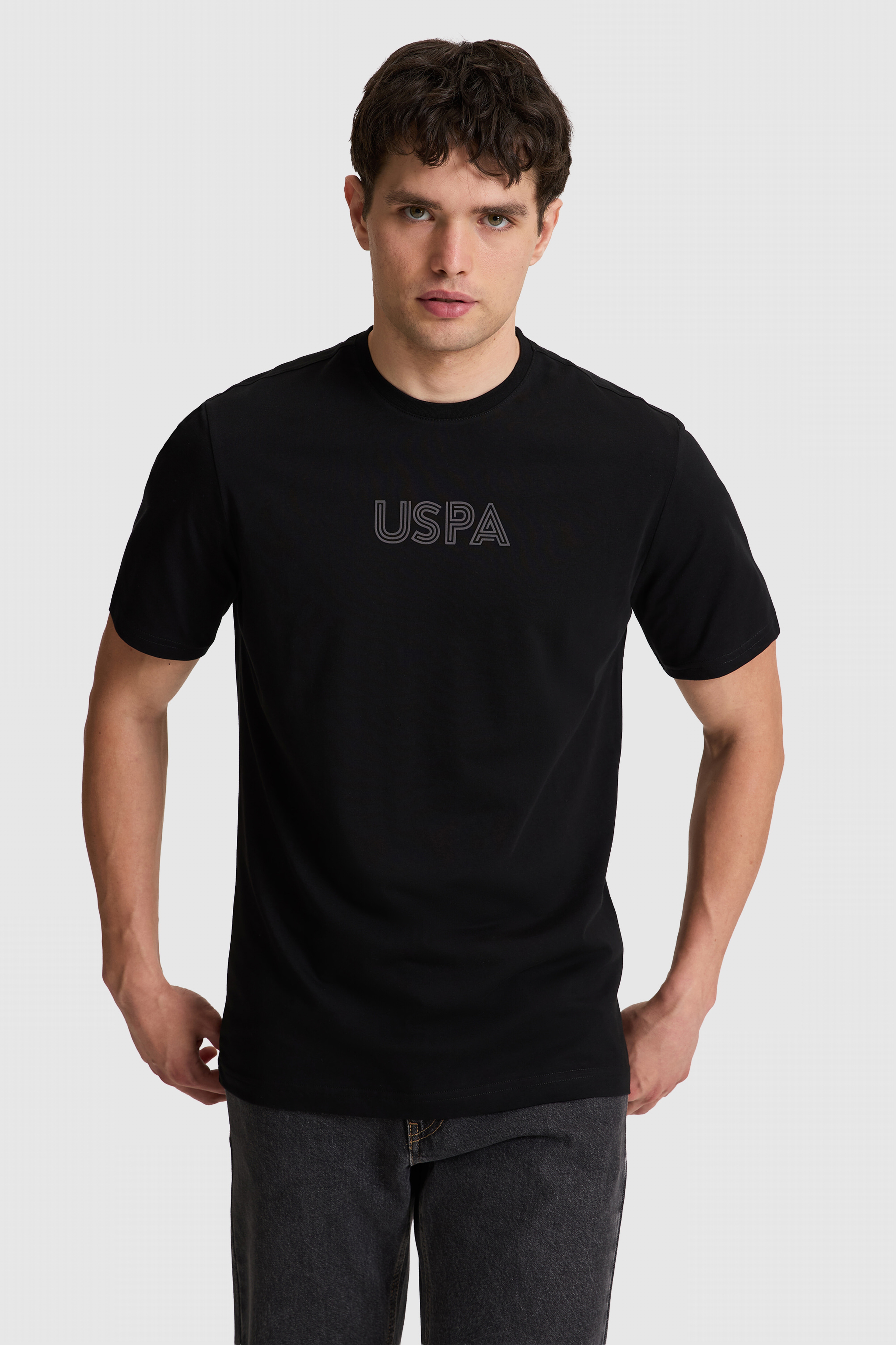 Erkek Regular Fit Bisiklet Yaka Siyah Basic Tişört - Image 1