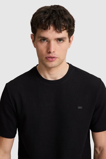 Erkek Siyah Regular Fit Bisiklet Yaka Tişört
