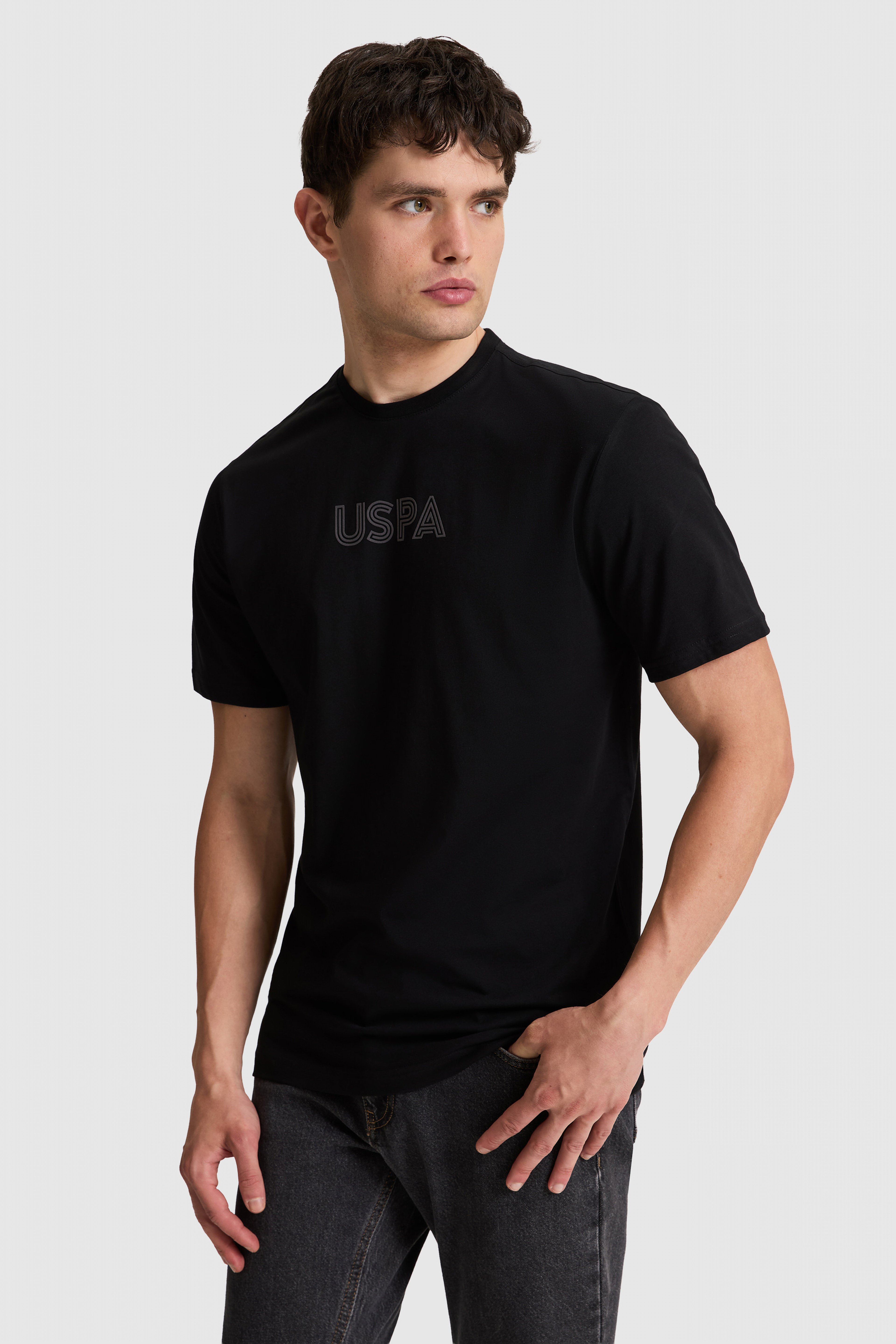 Erkek Regular Fit Bisiklet Yaka Siyah Basic Tişört