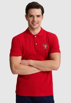 Erkek Slim Fit Polo Yaka Kırmızı Basic Tişört - 50333927023