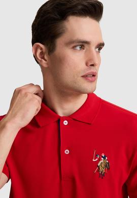 Erkek Slim Fit Polo Yaka Kırmızı Basic Tişört - 50333927023
