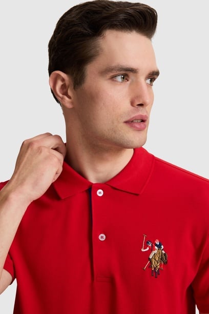 Erkek Slim Fit Polo Yaka Kırmızı Basic Tişört