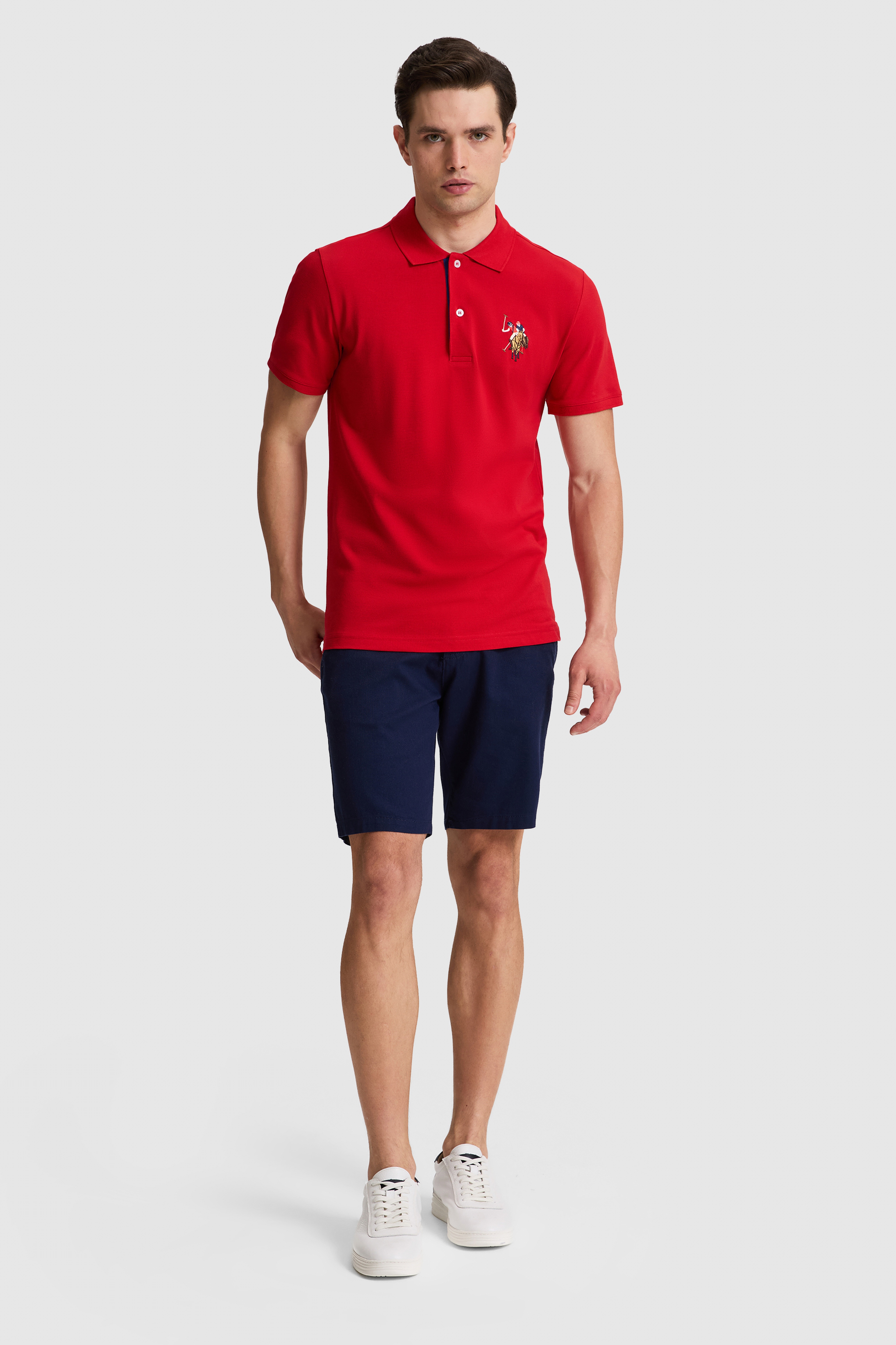 Erkek Slim Fit Polo Yaka Kırmızı Basic Tişört - Image 4