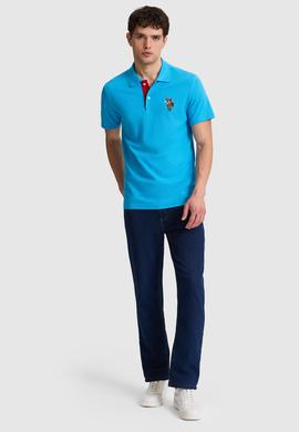 Erkek Slim Fit Polo Yaka Kobalt Basic Tişört - 50333927021