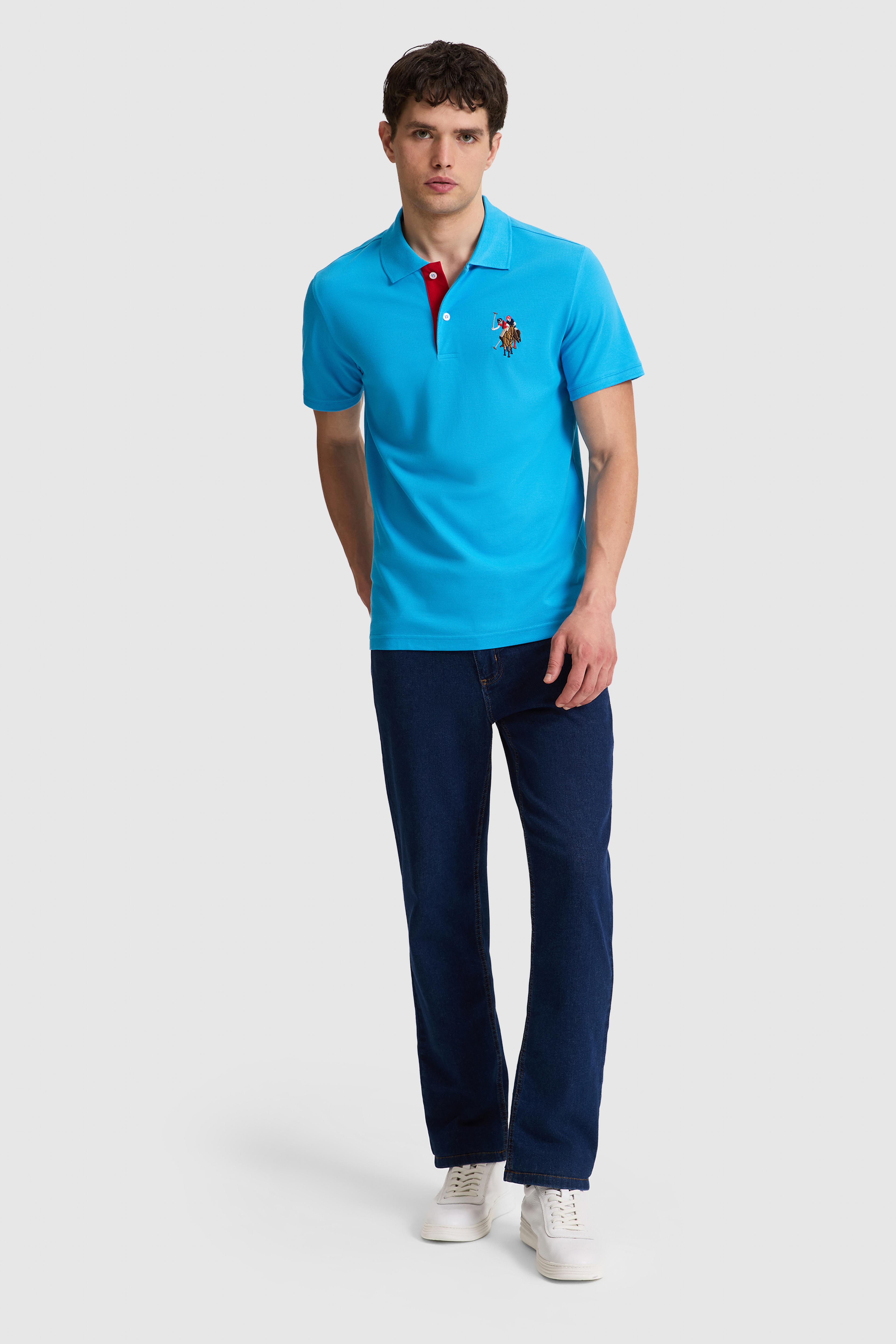Erkek Slim Fit Polo Yaka Kobalt Basic Tişört - Image 4