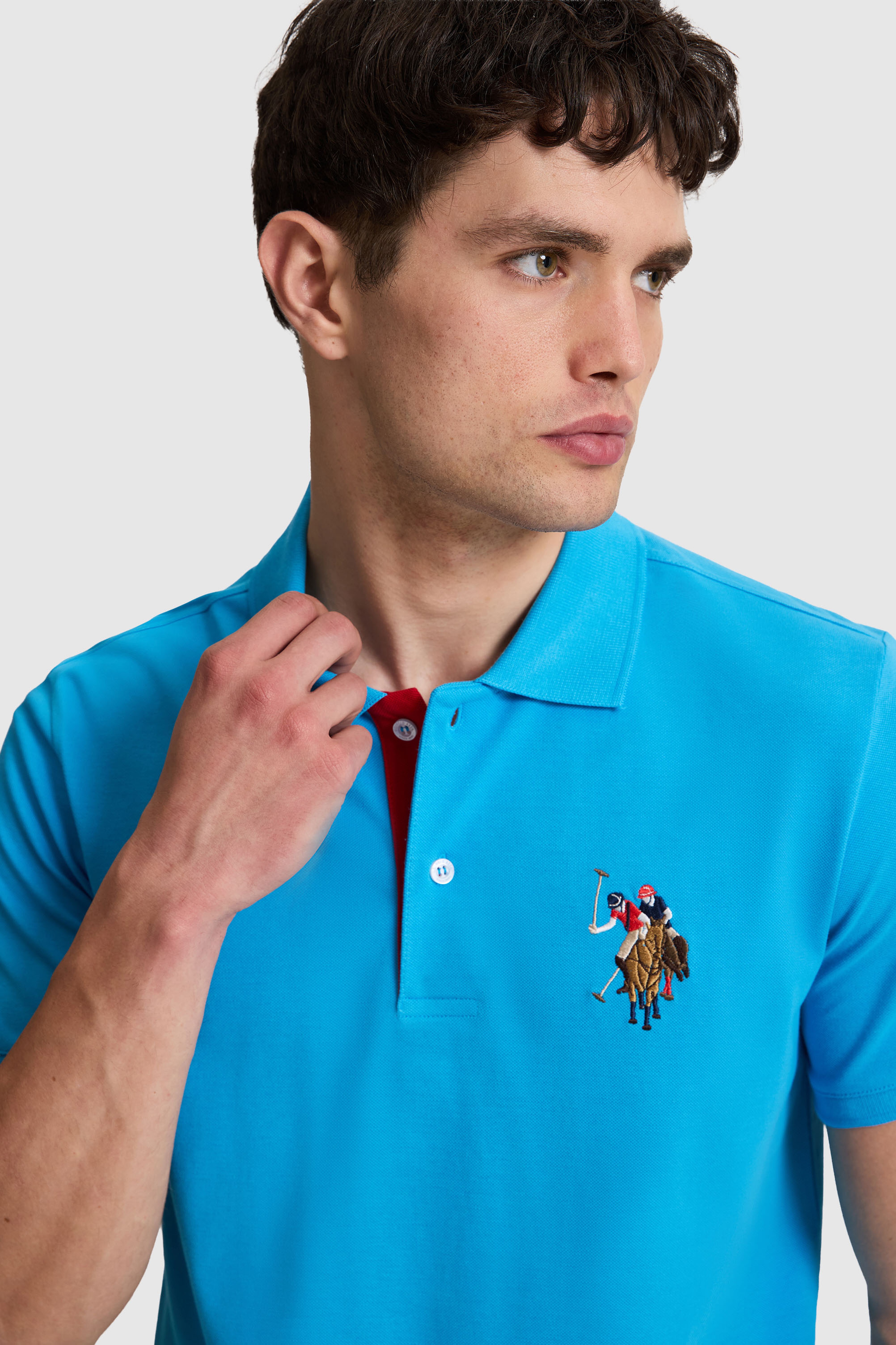 Erkek Slim Fit Polo Yaka Kobalt Basic Tişört - Image 2