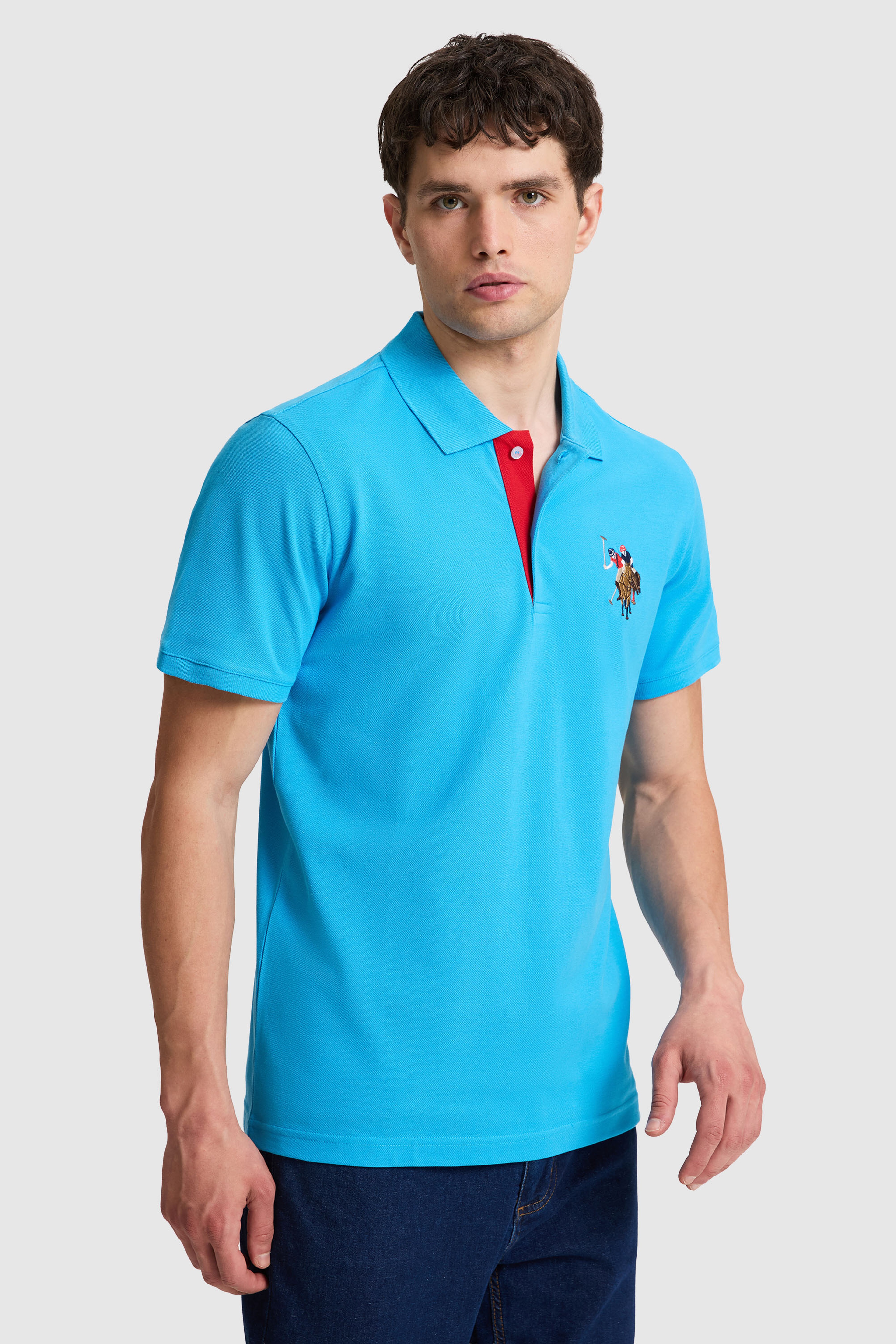 Erkek Slim Fit Polo Yaka Kobalt Basic Tişört - Image 3