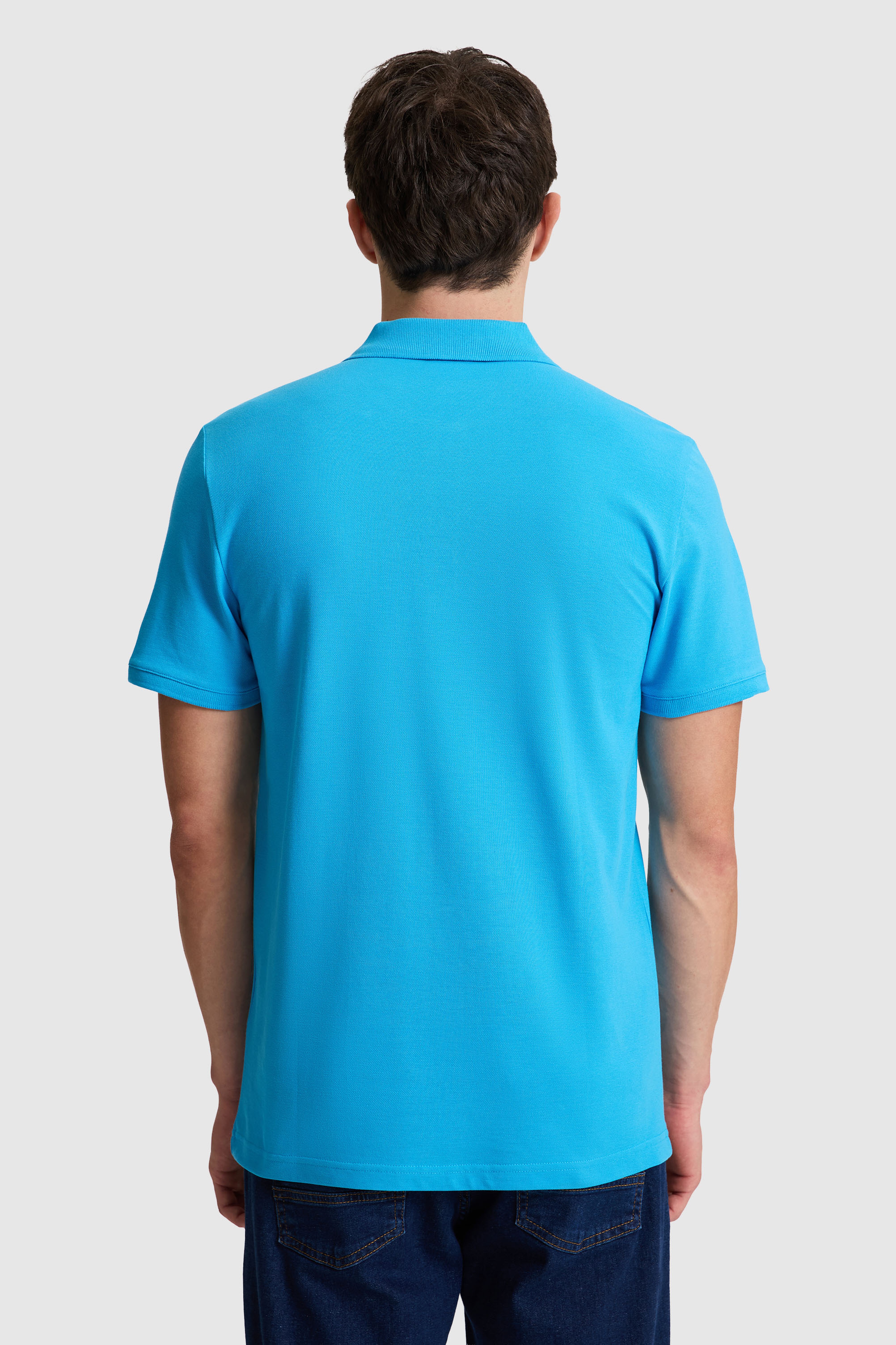 Erkek Slim Fit Polo Yaka Kobalt Basic Tişört - Image 5