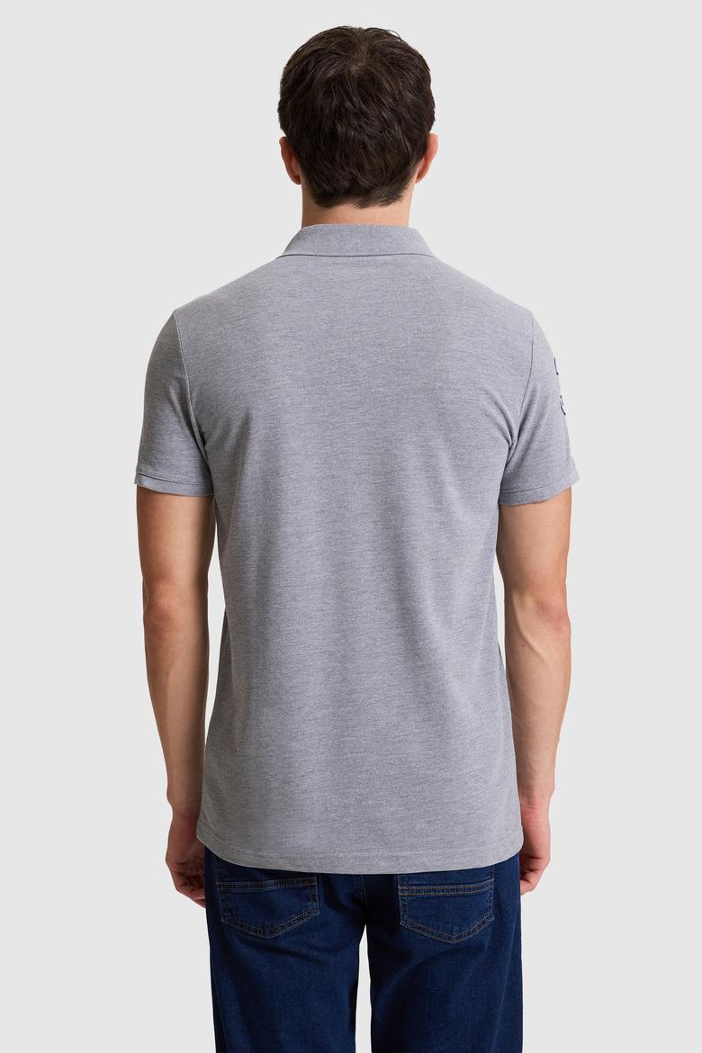 Erkek Gri Melanj Slim Fit Polo Yaka Basic Tişört - 50326920241