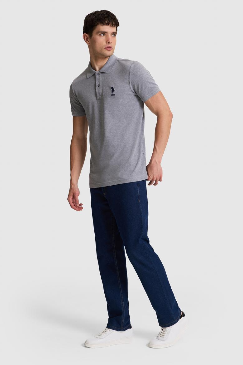 Erkek Gri Melanj Slim Fit Polo Yaka Basic Tişört - 50326920241