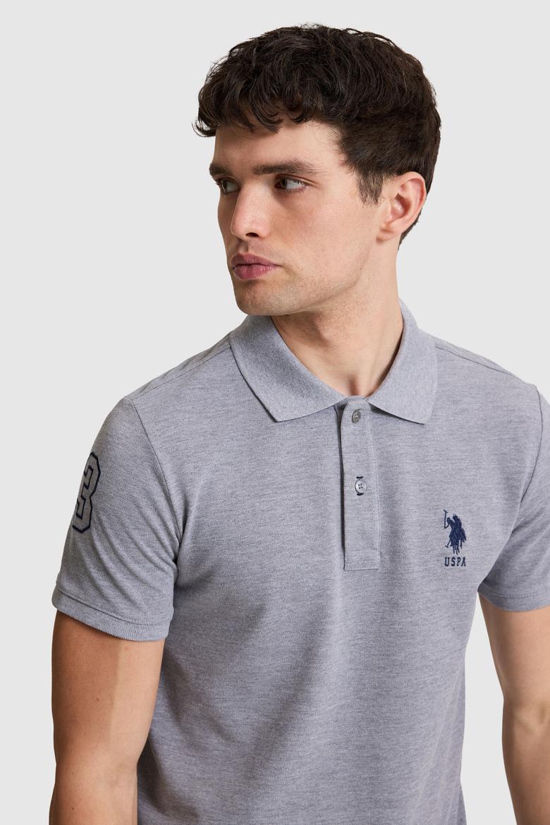 Erkek Gri Melanj Slim Fit Polo Yaka Basic Tişört - 50326920241