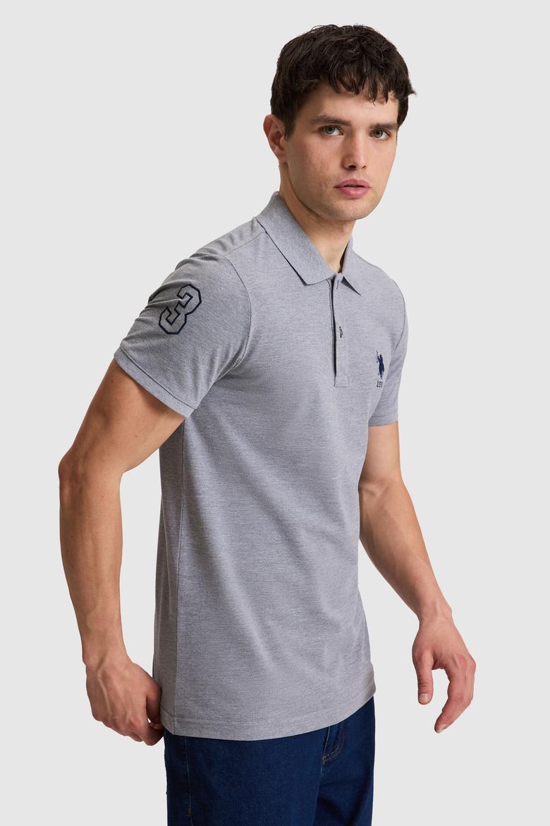 Erkek Gri Melanj Slim Fit Polo Yaka Basic Tişört - 50326920241