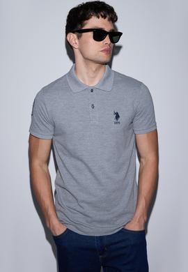 Erkek Gri Melanj Slim Fit Polo Yaka Basic Tişört - 50326920241