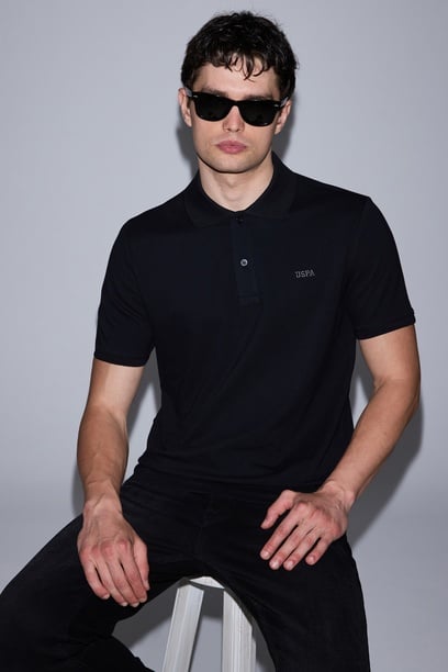 Erkek Siyah Regular Fit Polo Yaka Basic Tişört