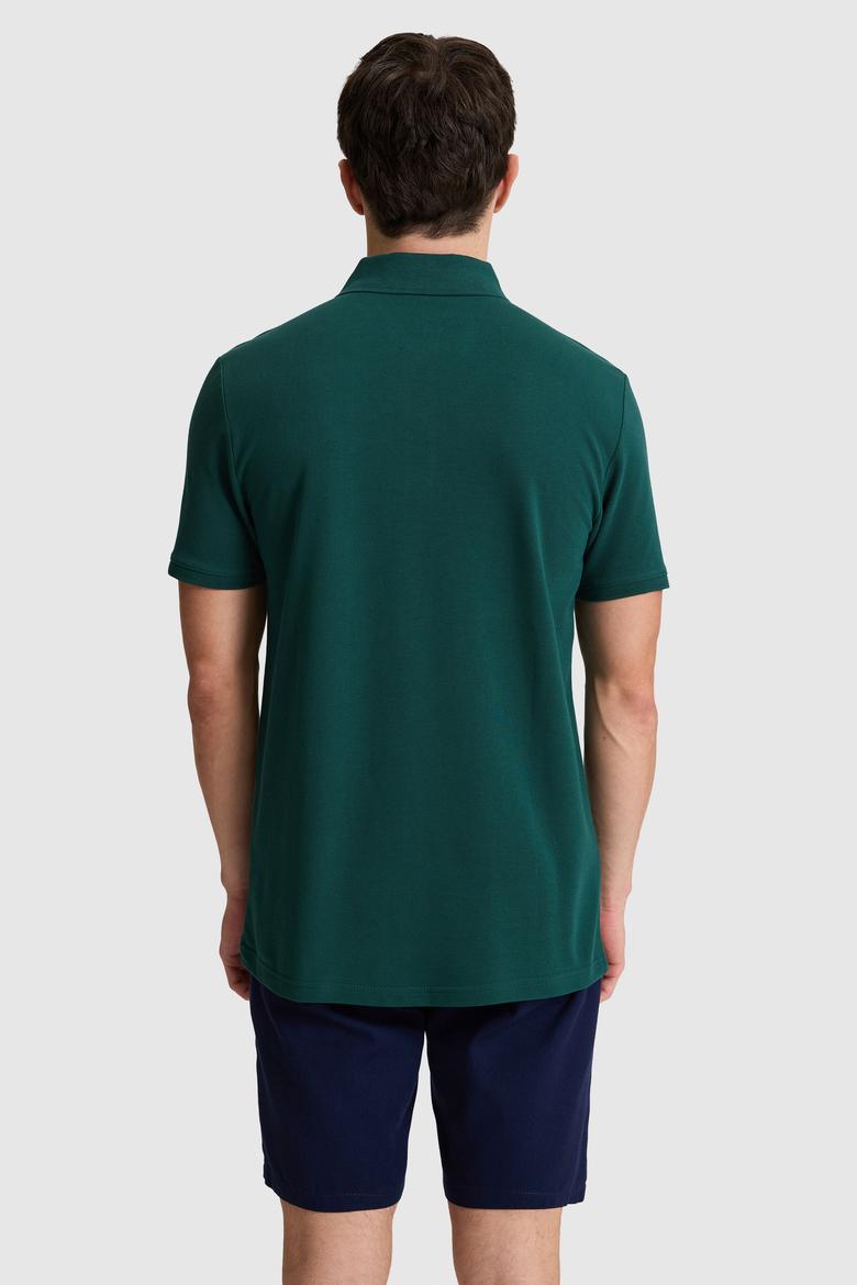 Erkek Koyu Yeşil Regular Fit Polo Yaka Basic Tişört - 50326963155