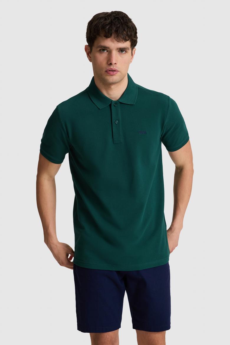 Erkek Koyu Yeşil Regular Fit Polo Yaka Basic Tişört - 50326963155
