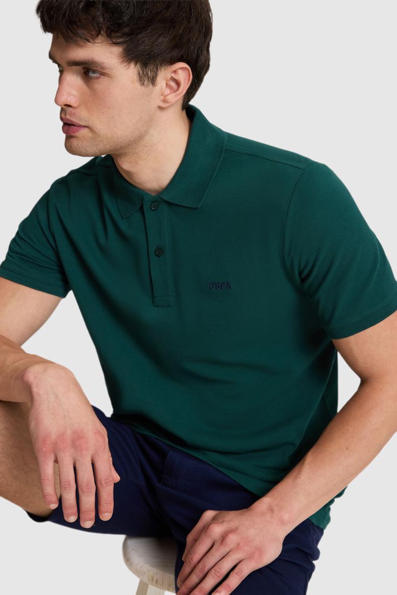Erkek Koyu Yeşil Regular Fit Polo Yaka Basic Tişört